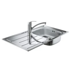 Pack Cuisine Complet GROHE 31550SD0 évier Inox 1 Bac + égouttoir & Mitigeur Bec Bas - Chrome