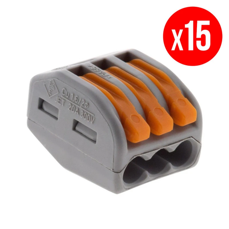 Pack De 15 Bornes De Connexion Rapide A Levier WAGO 3 Entrées Fil Souple Et Rigide - S222 3 Pack De 15 Bornes De Connexion Rapide A Levier WAGO 3 Entrées Fil Souple Et Rigide - S222