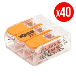 Pack De 40 Bornes De Connexion Rapide A Levier WAGO 3 Entrées Fil Souple Et Rigide - S221