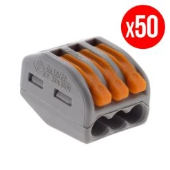 Pack De 50 Bornes De Connexion Rapide A Levier WAGO 3 Entrées Fil Souple Et Rigide - S222