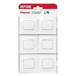 Pack De 6 Interrupteurs Neptune - Va-et-vient - Blanc LEGRAND