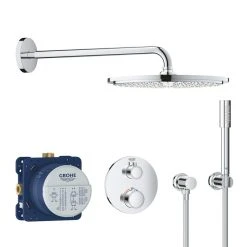 Pack De Douche Encastré GROHTHERM GROHE 34731000 - Mitigeur Rond - Ø 31 Cm & Douchette 3 Jets